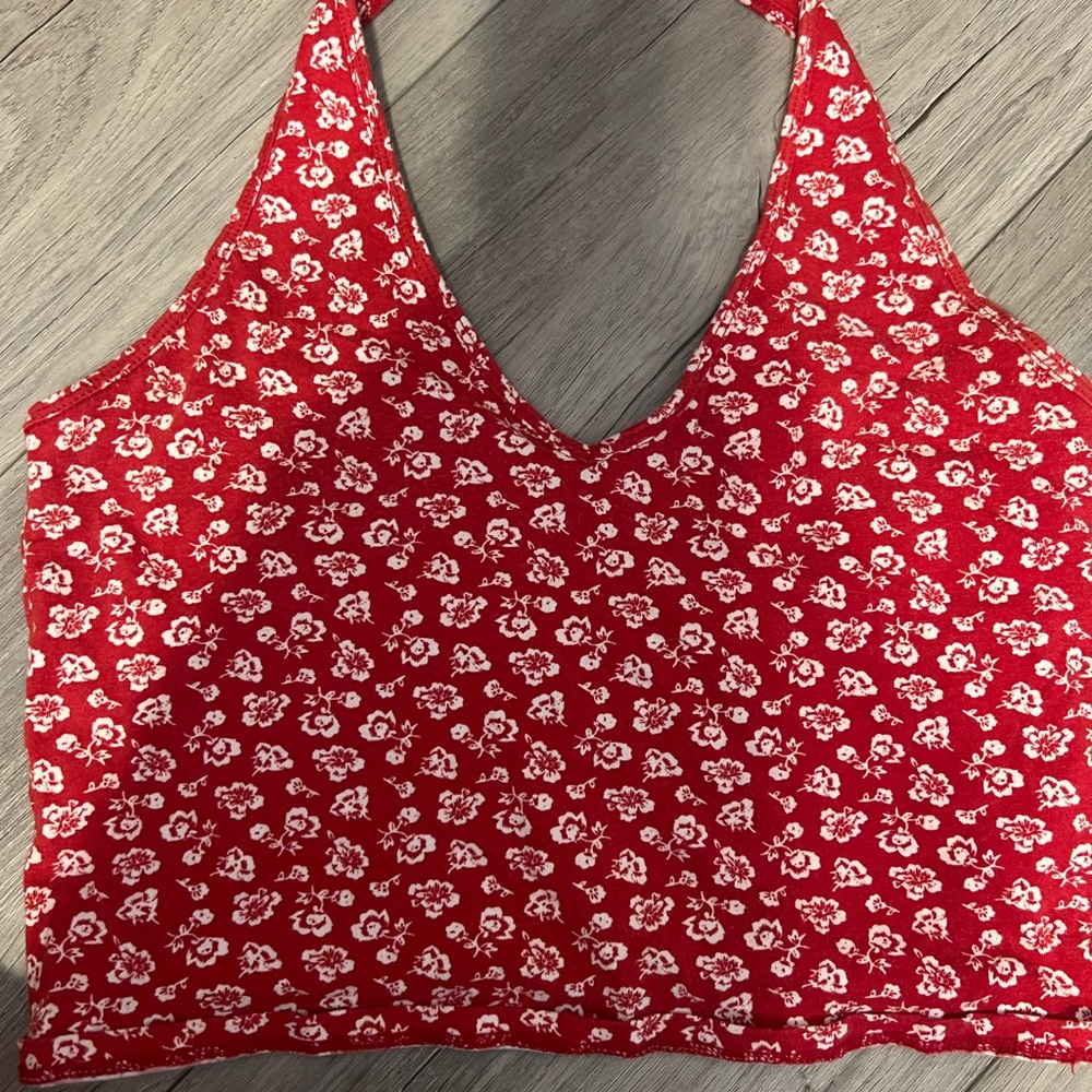 Hollister Red and White Floral Top
